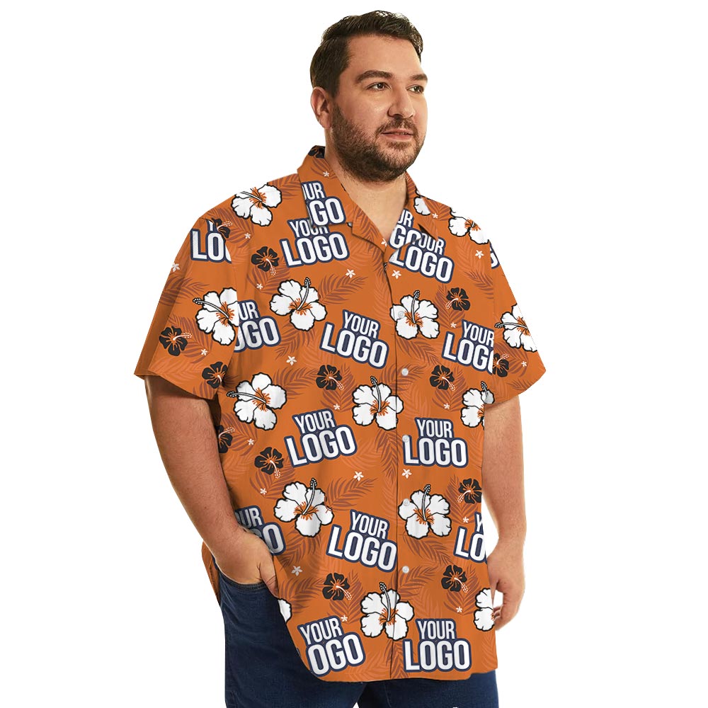 Orange Hibiscus Custom Logo Men's Hawaiian Shirt For Groups