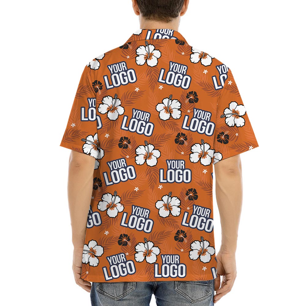 Orange Hibiscus Custom Logo Men's Hawaiian Shirt For Groups