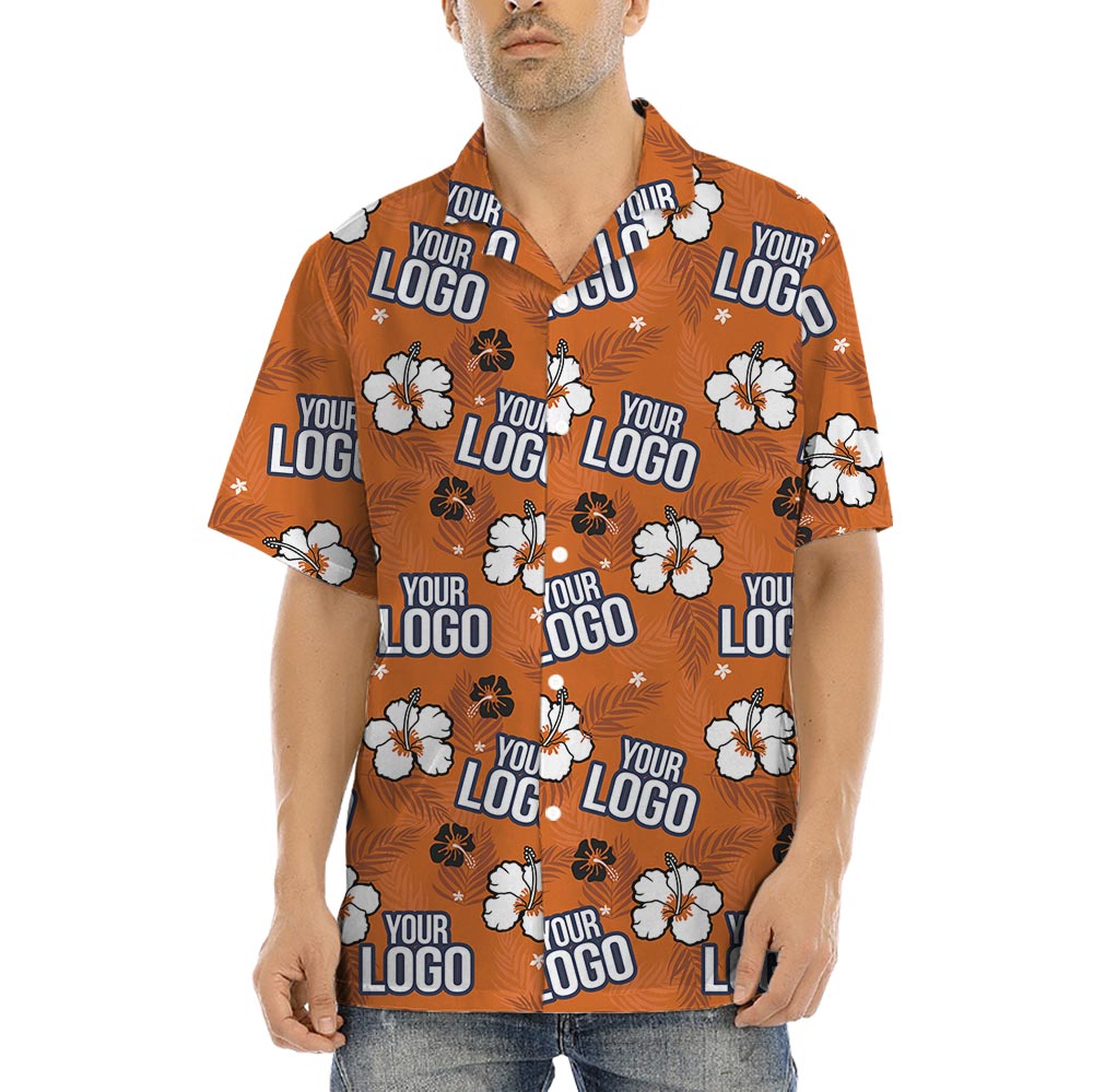 Orange Hibiscus Custom Logo Men's Hawaiian Shirt For Groups