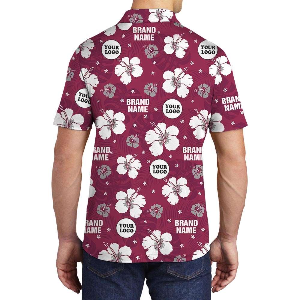Pink Personalized Logo Hibiscus Hawaiian Polo Shirt
