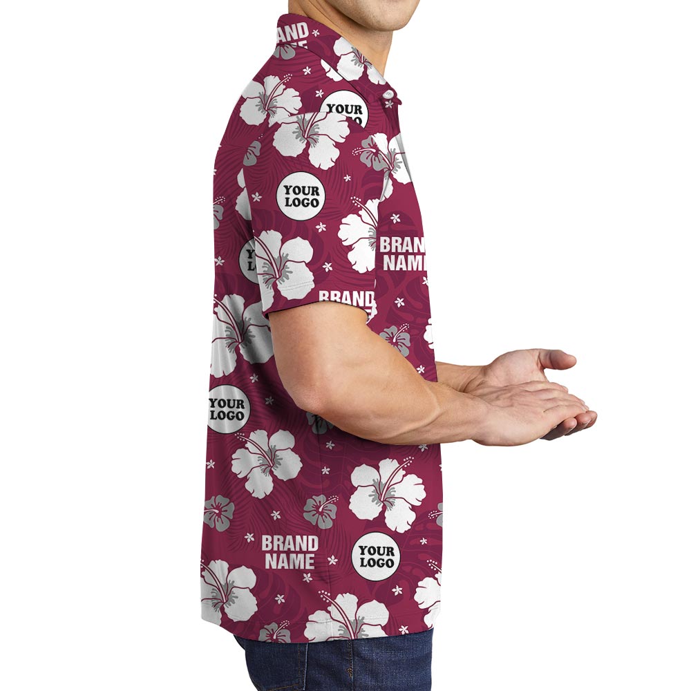 Pink Personalized Logo Hibiscus Hawaiian Polo Shirt