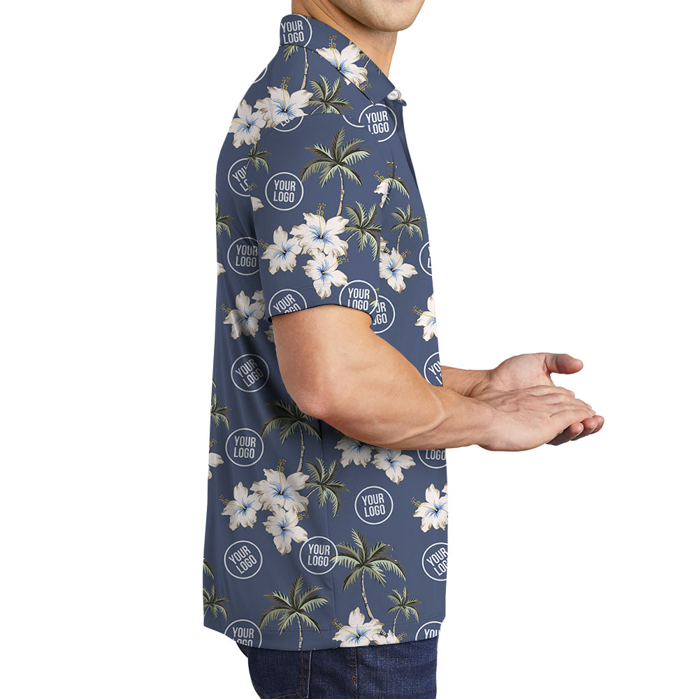 Custom Logo Or Face Polo Shirt With Palm Tree And Hibiscus