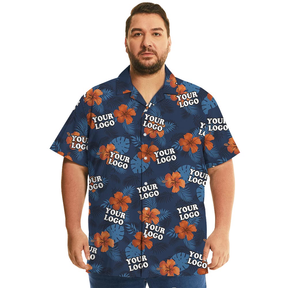 Navy Hibiscus Team Hawaiian Shirt With Logo Plus Size