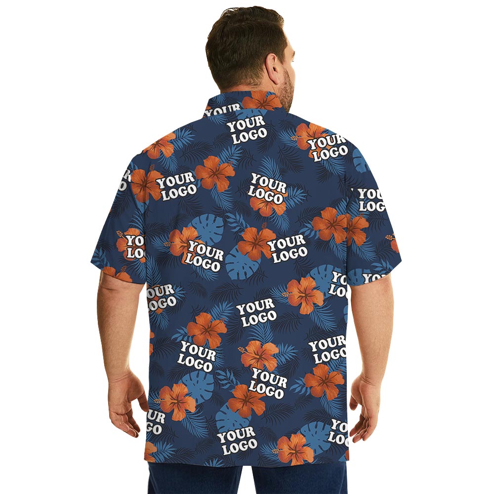 Navy Hibiscus Team Hawaiian Shirt With Logo Plus Size