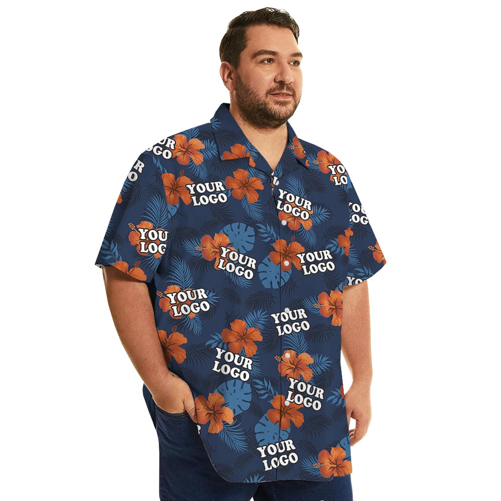 Navy Hibiscus Team Hawaiian Shirt With Logo Plus Size