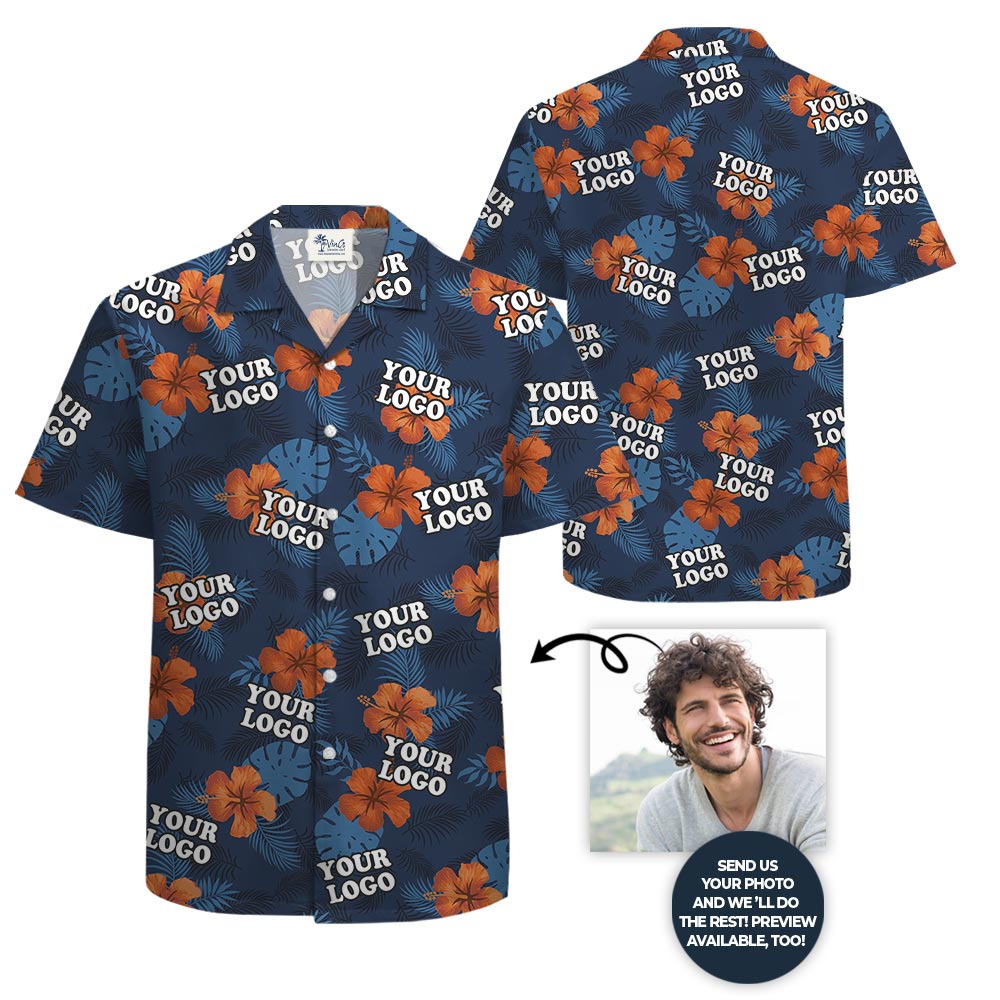 Navy Hibiscus Team Hawaiian Shirt With Logo Plus Size