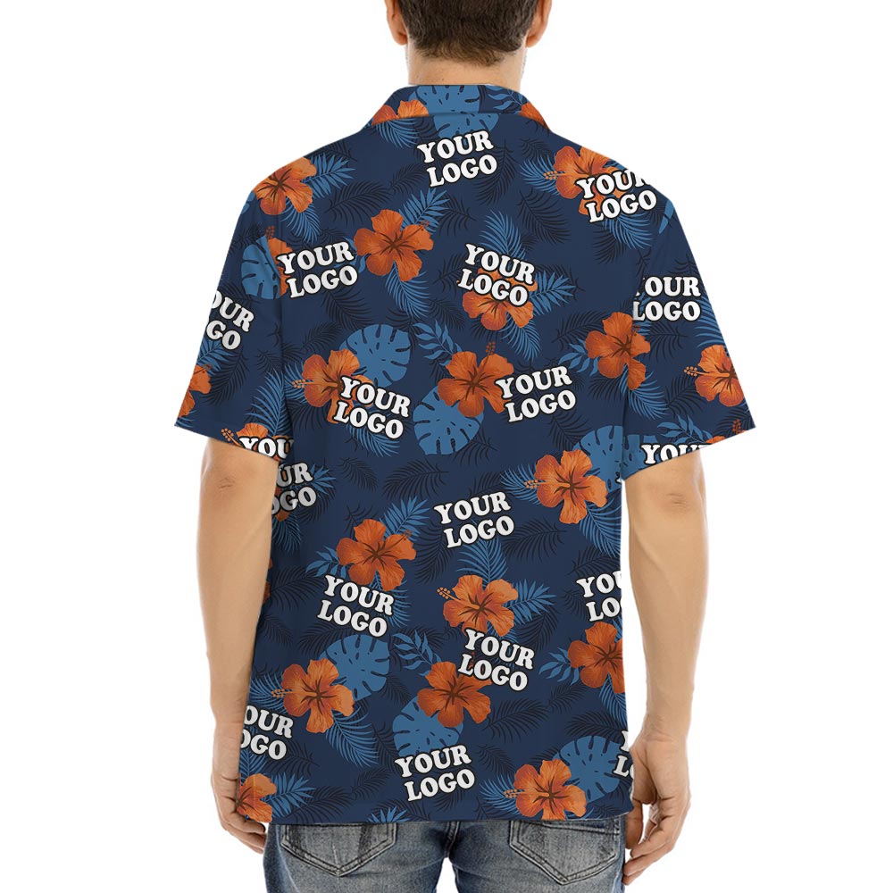 Navy Hibiscus Team Hawaiian Shirt With Logo Plus Size