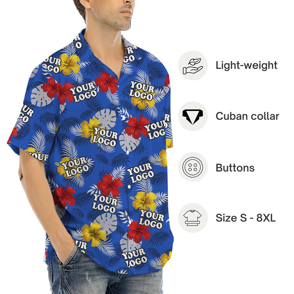 Custom Logo Blue Floral Hawaiian Shirt Big And Tall