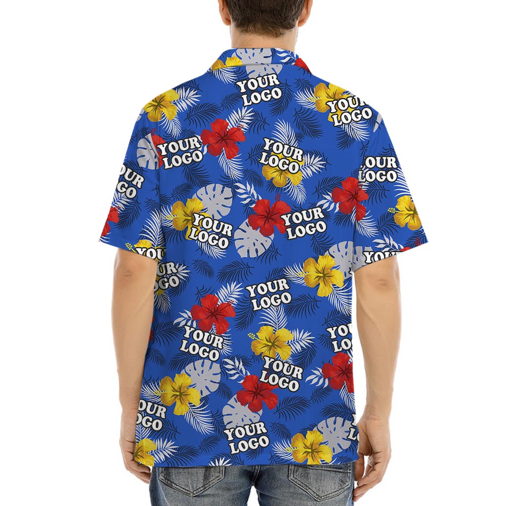 Custom Logo Blue Floral Hawaiian Shirt Big And Tall
