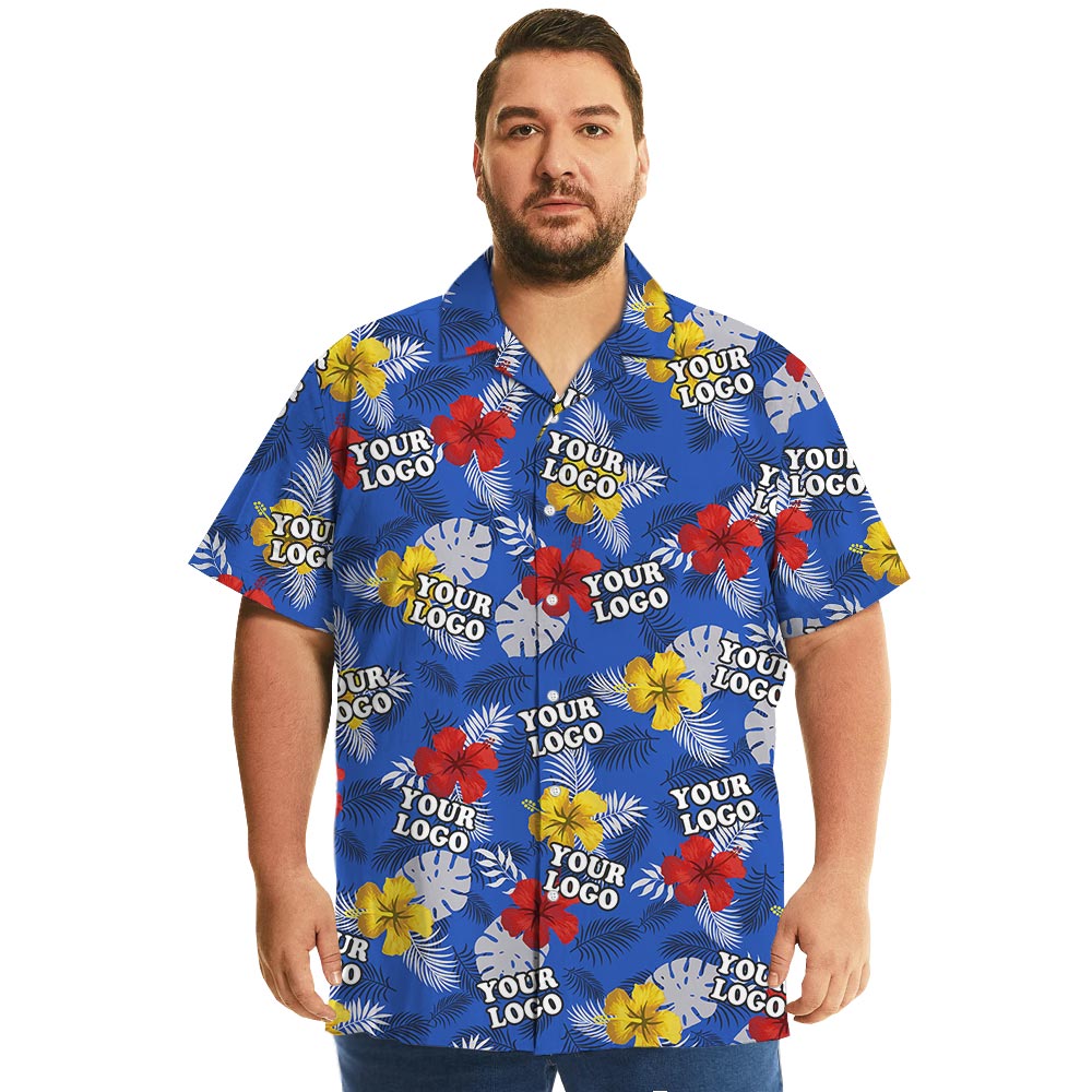 Custom Logo Blue Floral Hawaiian Shirt Big And Tall