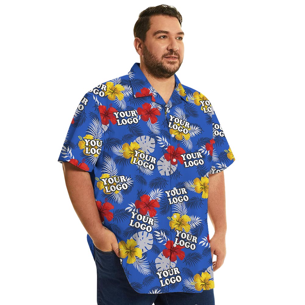 Custom Logo Blue Floral Hawaiian Shirt Big And Tall