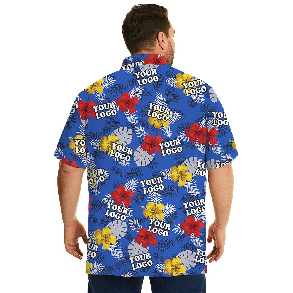 Custom Logo Blue Floral Hawaiian Shirt Big And Tall