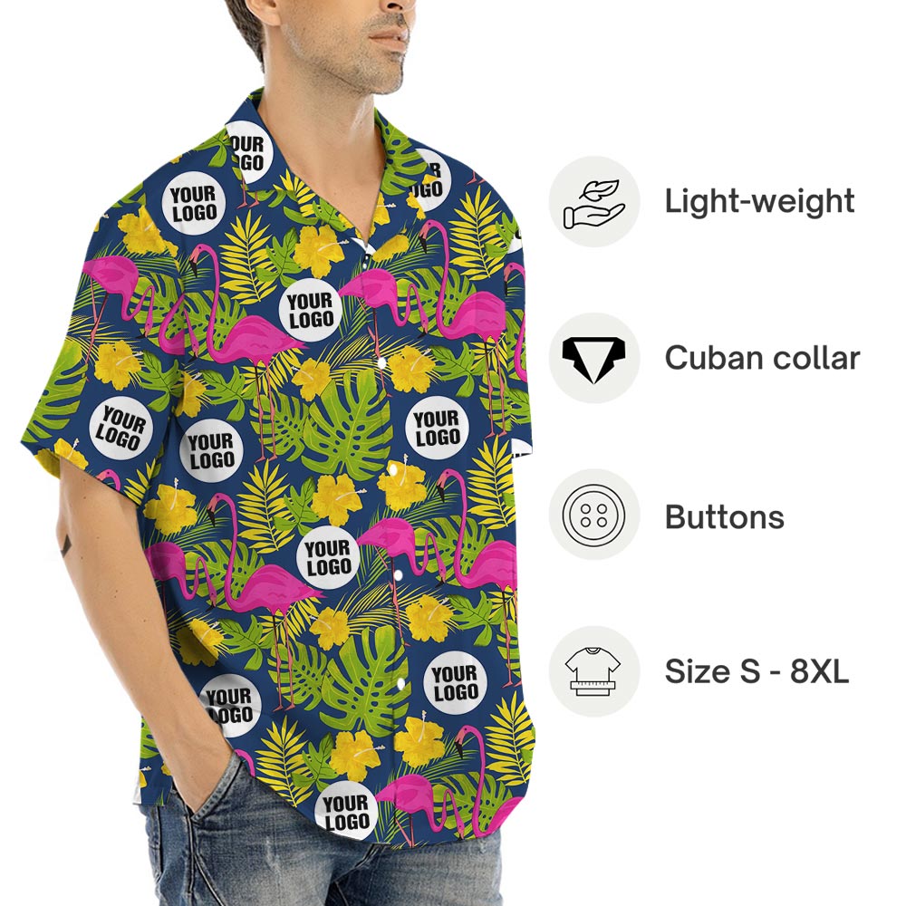 Oversized Flamingo Navy Hawaiian Shirt With Company Logo