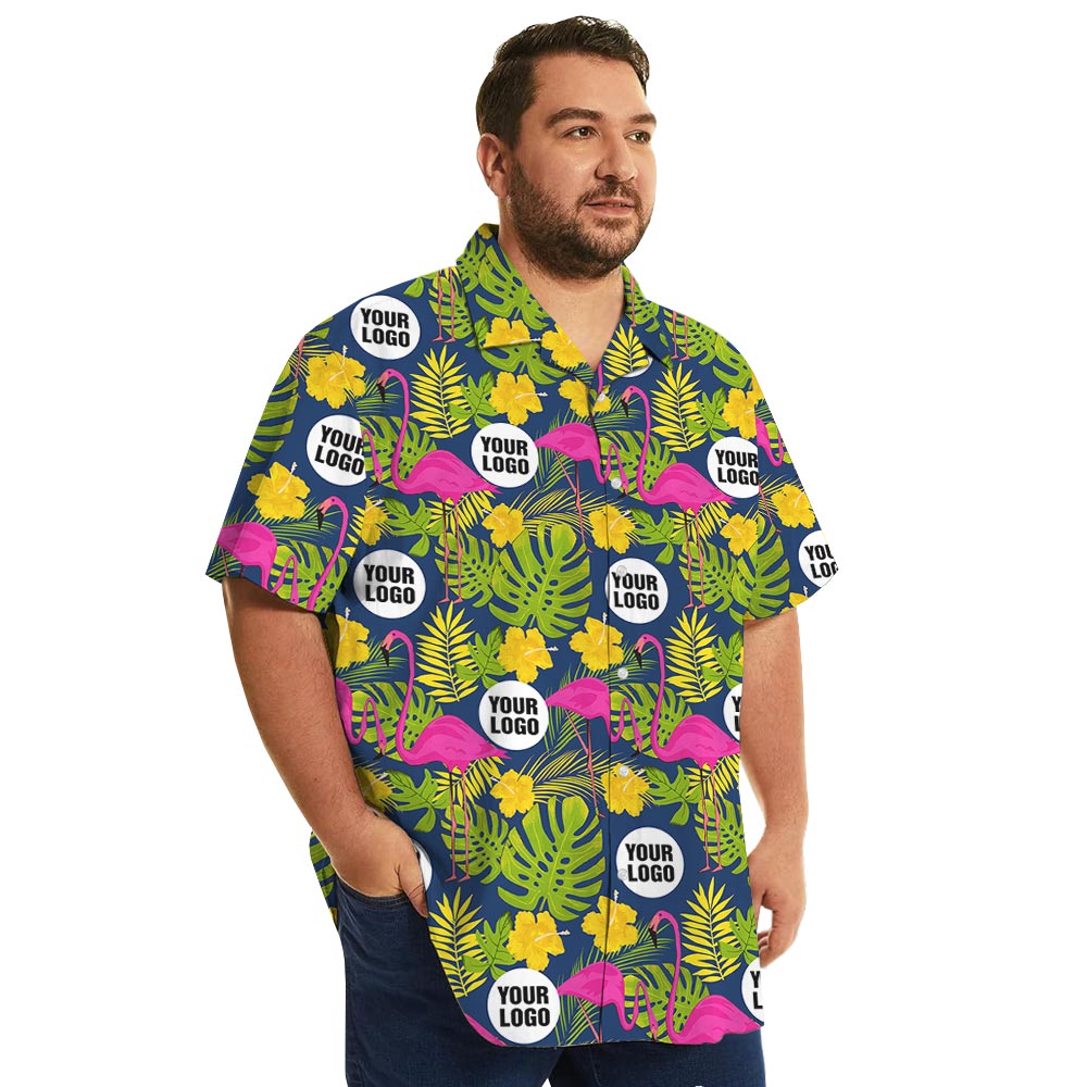 Oversized Flamingo Navy Hawaiian Shirt With Company Logo