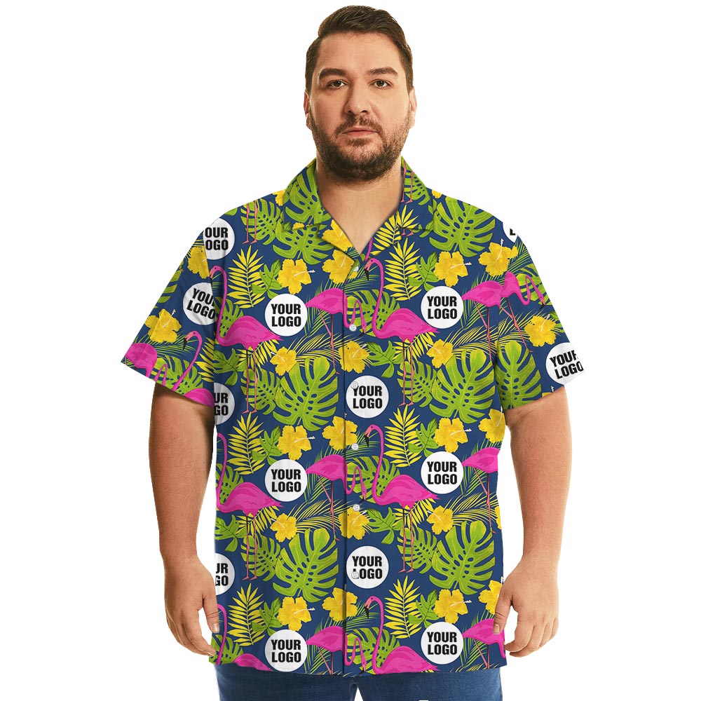 Oversized Flamingo Navy Hawaiian Shirt With Company Logo