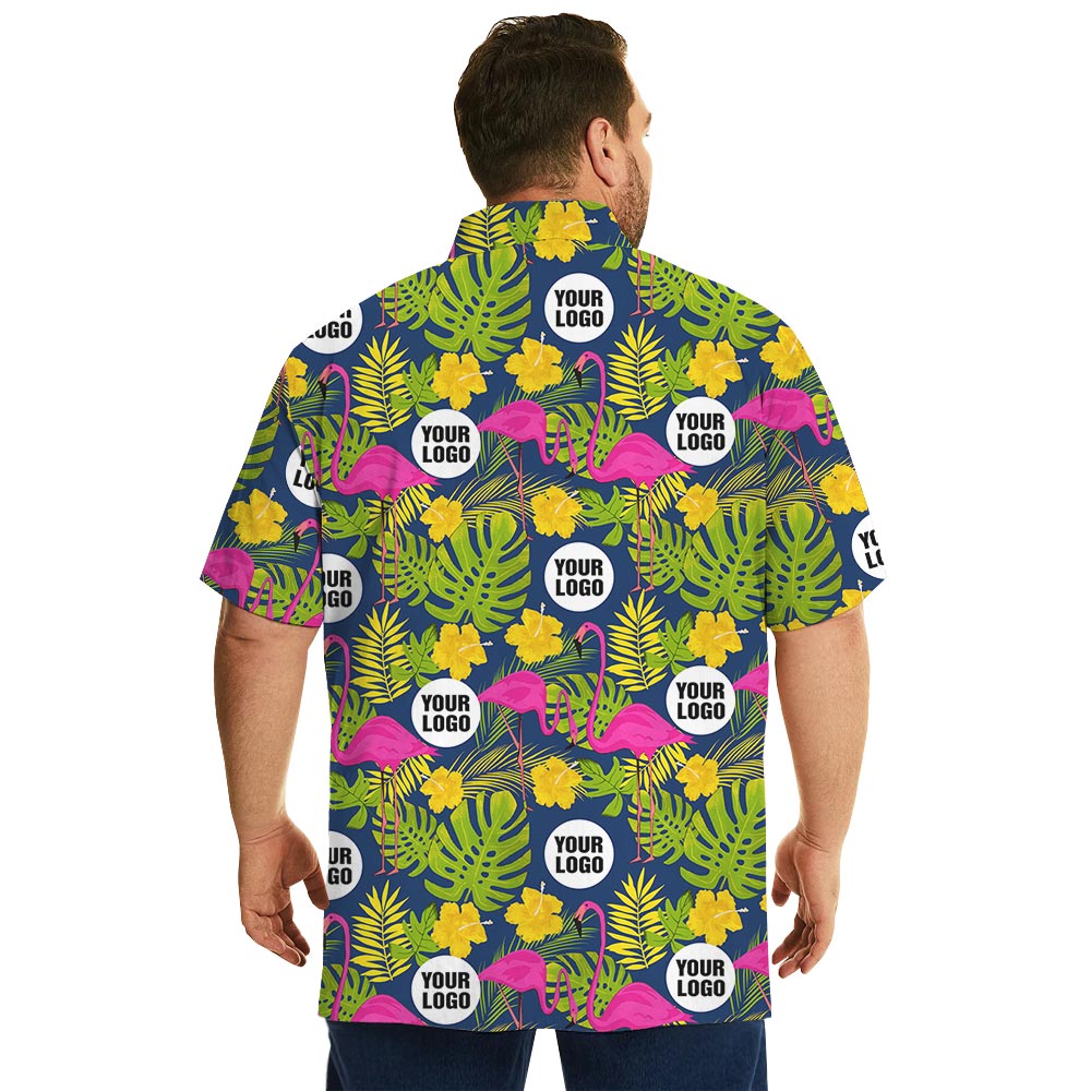 Oversized Flamingo Navy Hawaiian Shirt With Company Logo