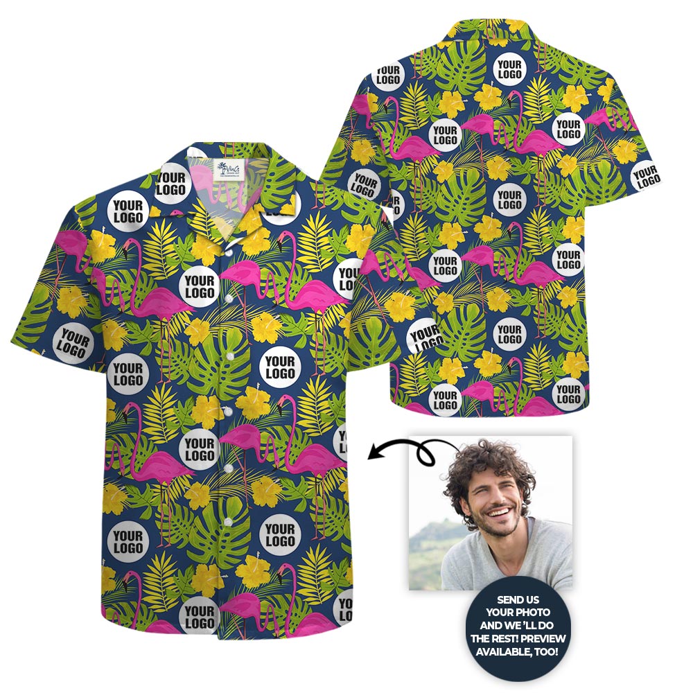 Oversized Flamingo Navy Hawaiian Shirt With Company Logo