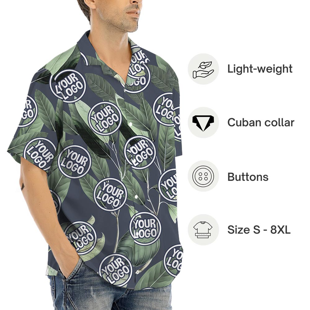 Tropical Leaves Plus Size Aloha Shirt Custom Logo