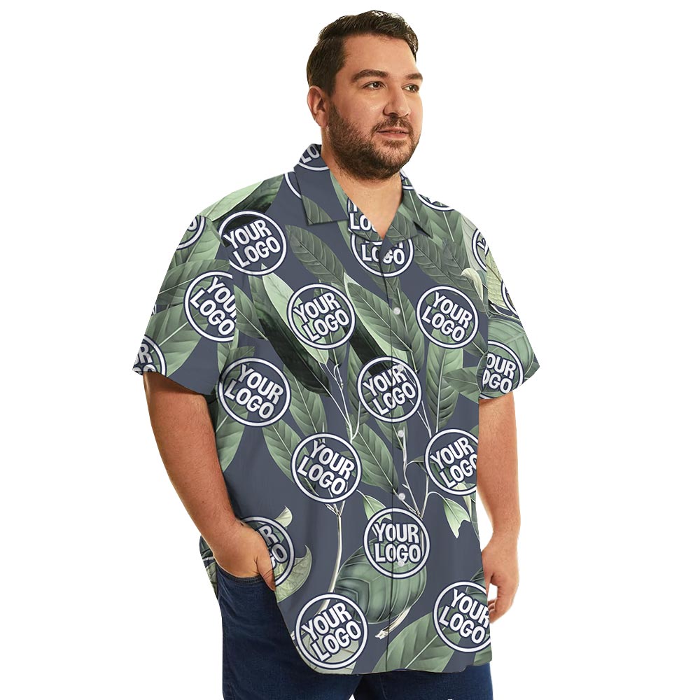 Tropical Leaves Plus Size Aloha Shirt Custom Logo