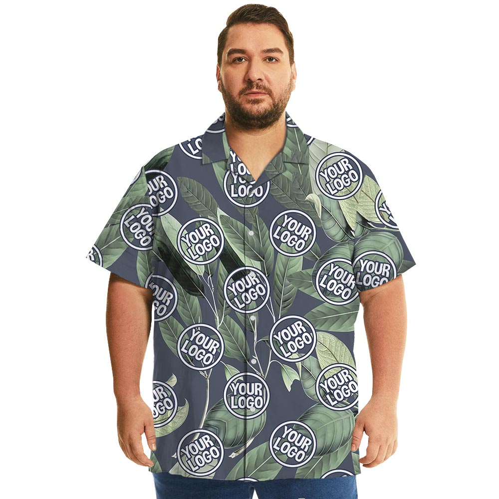 Tropical Leaves Plus Size Aloha Shirt Custom Logo