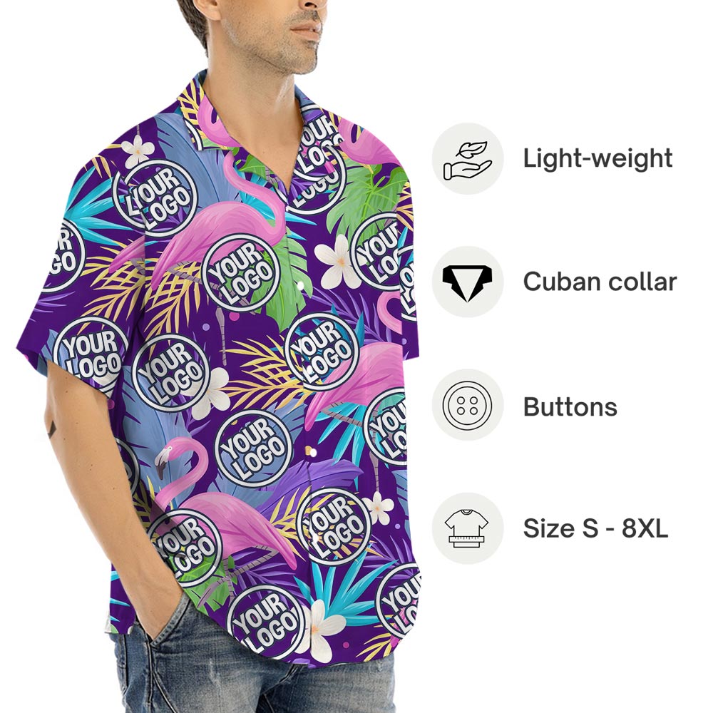 Custom Logo Purple Flamingo Plus Size Aloha Shirt