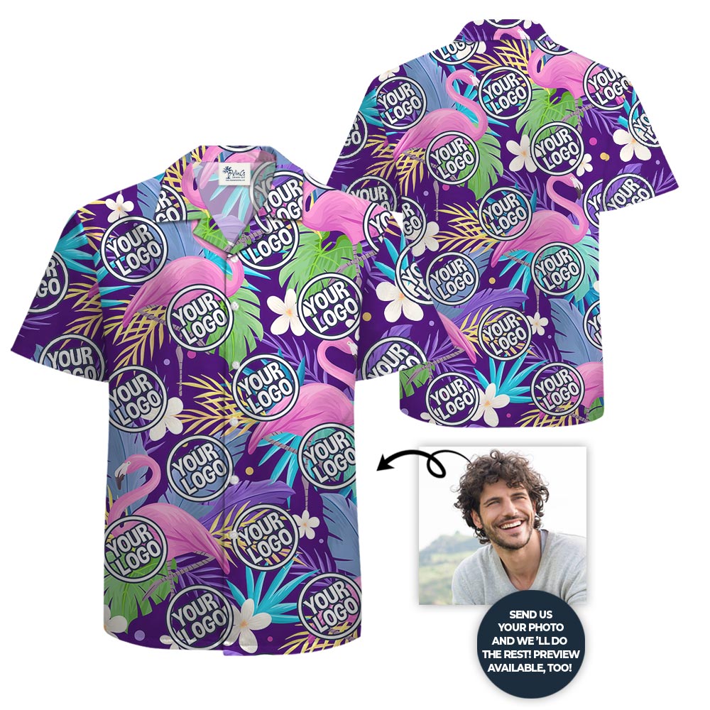 Custom Logo Purple Flamingo Plus Size Aloha Shirt