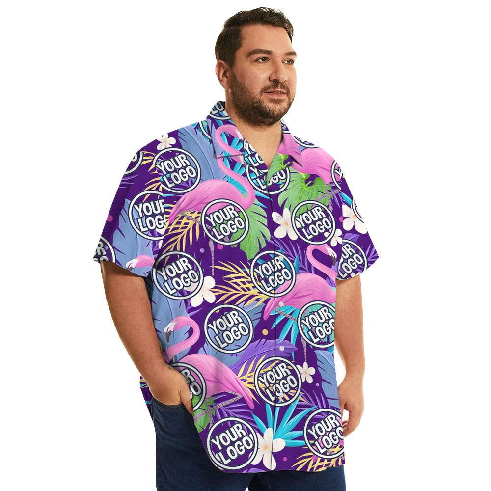 Custom Logo Purple Flamingo Plus Size Aloha Shirt
