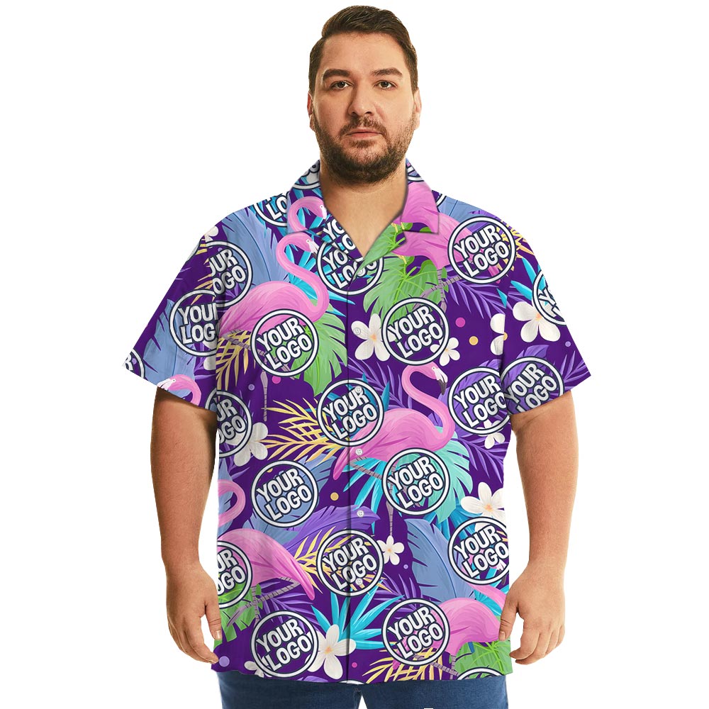 Custom Logo Purple Flamingo Plus Size Aloha Shirt
