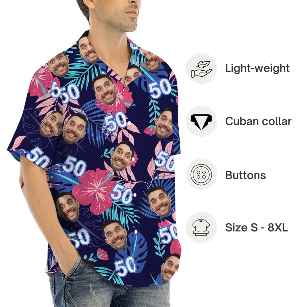 Personalized Birthday Tropical Shirt With Face And Age