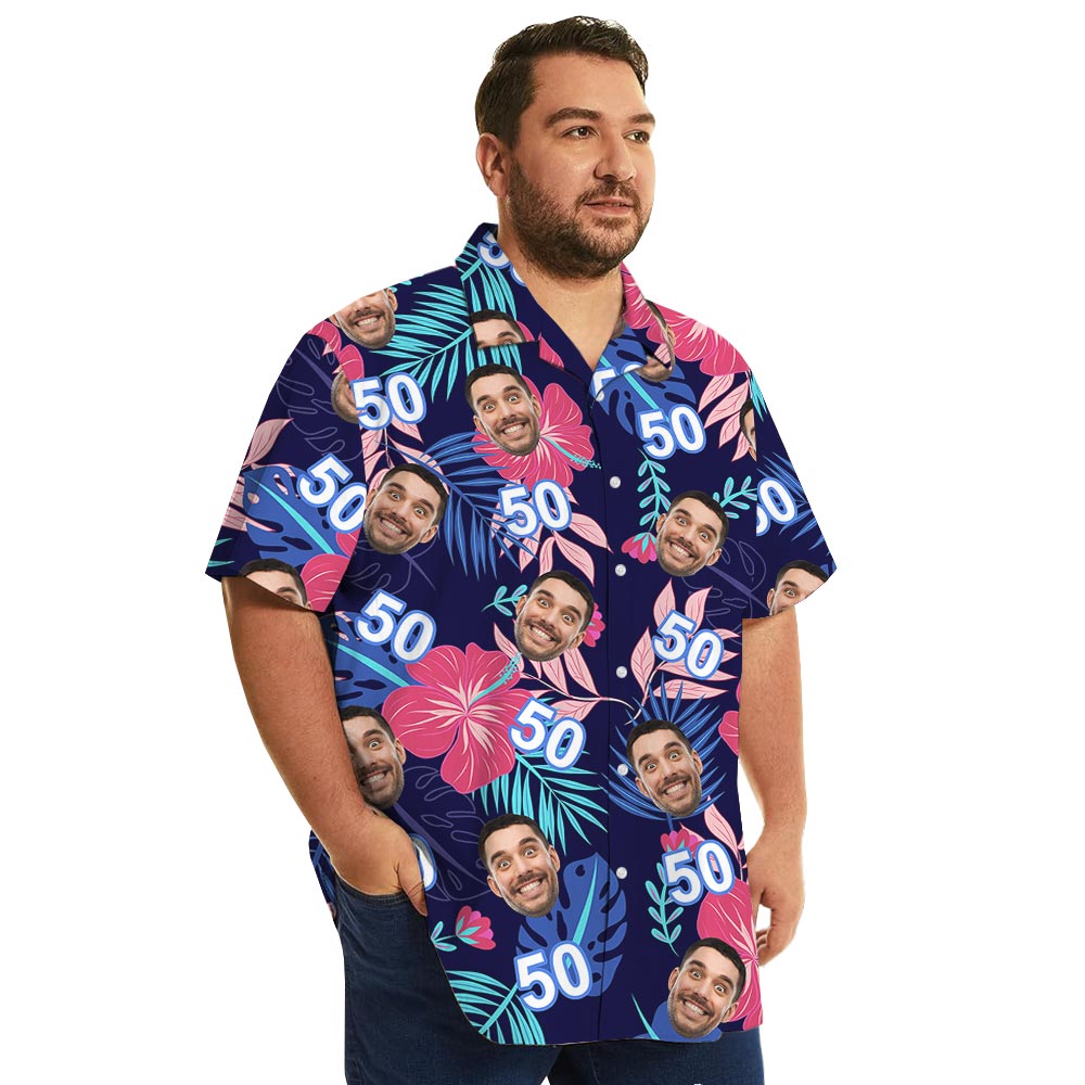 Personalized Birthday Tropical Shirt With Face And Age