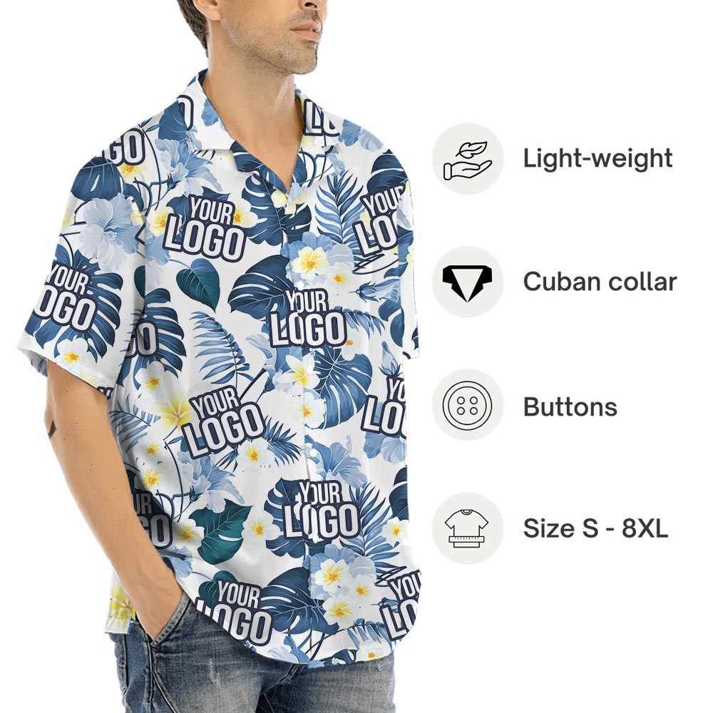Blue Custom Company Logo Tropical Shirt Plus Size