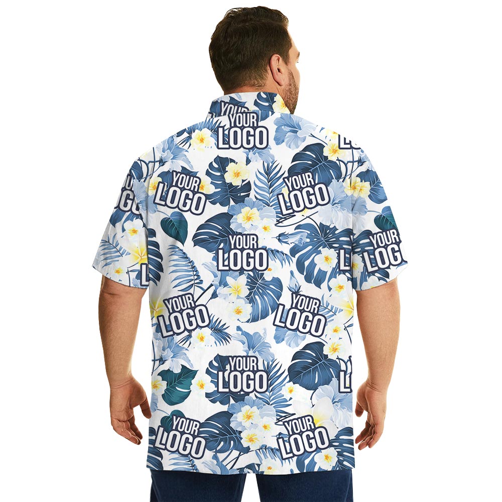 Blue Custom Company Logo Tropical Shirt Plus Size