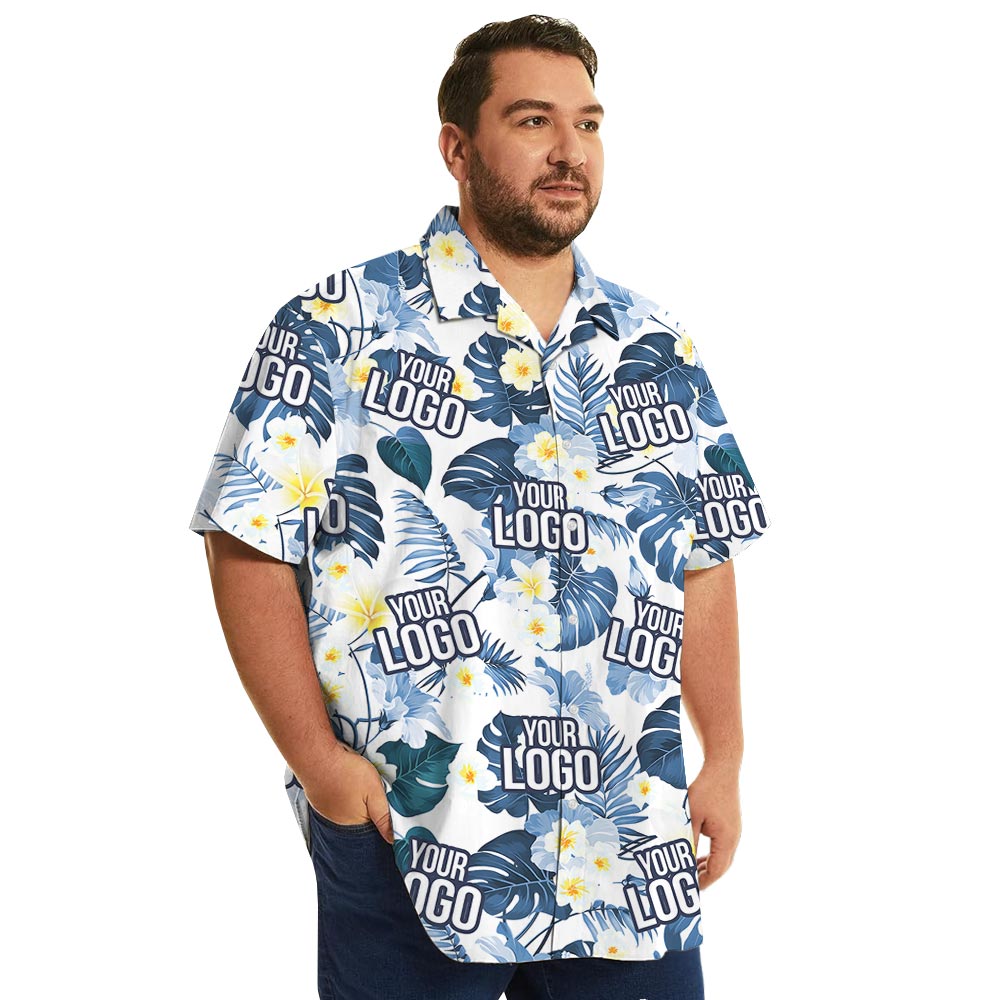 Blue Custom Company Logo Tropical Shirt Plus Size