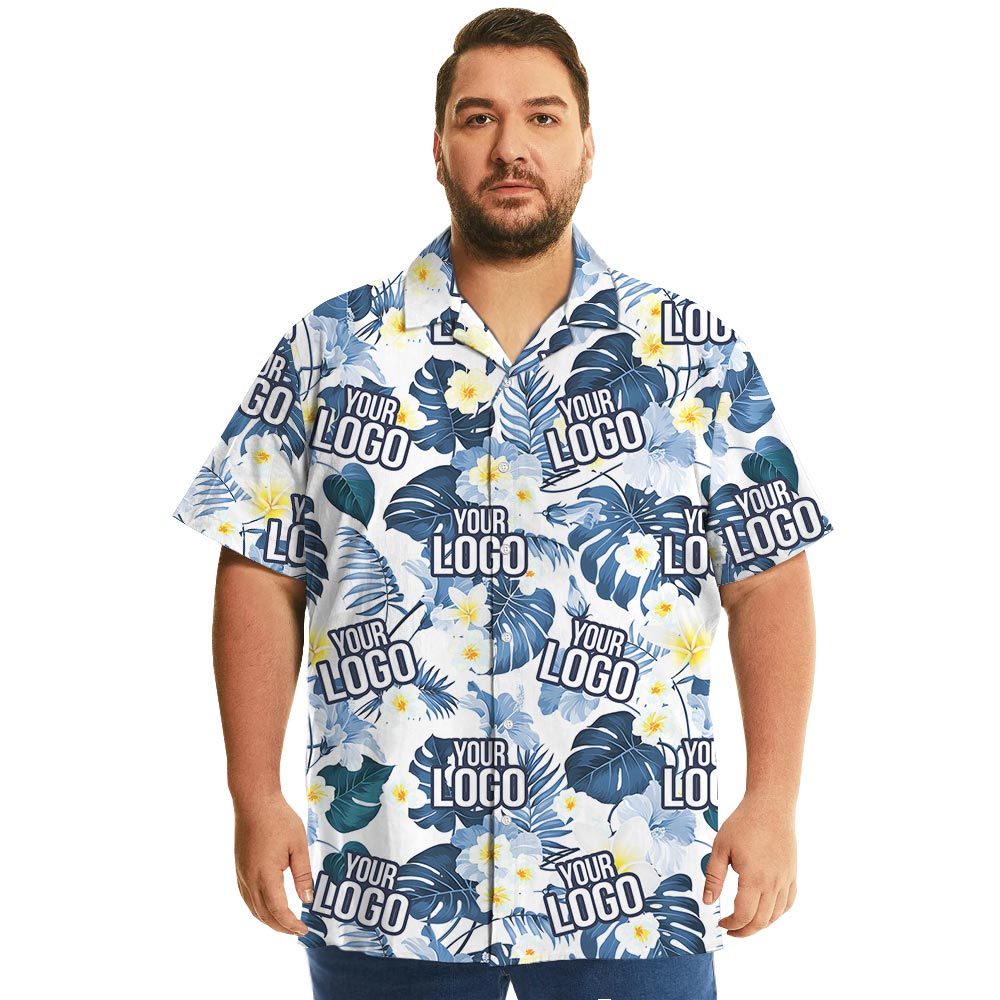Blue Custom Company Logo Tropical Shirt Plus Size