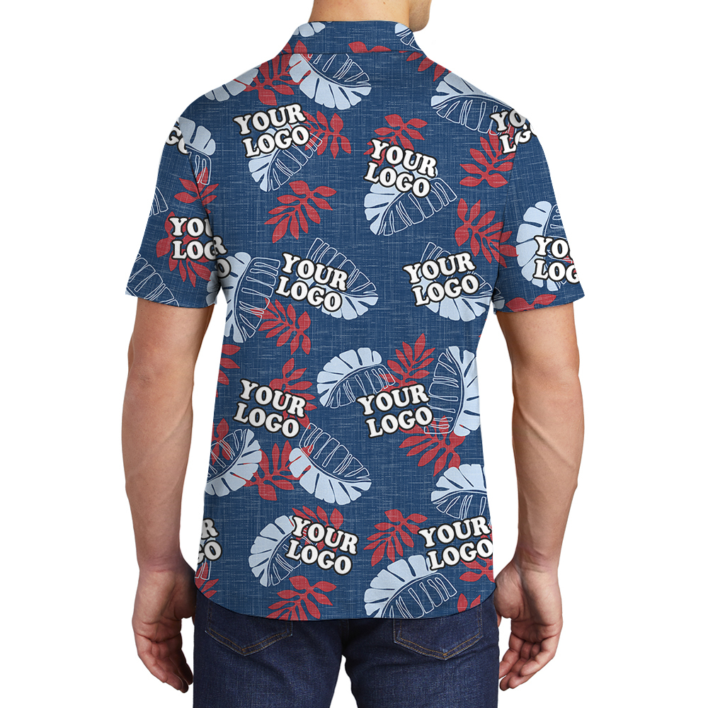 Custom Logo Navy Floral Hawaiian Polo Shirt