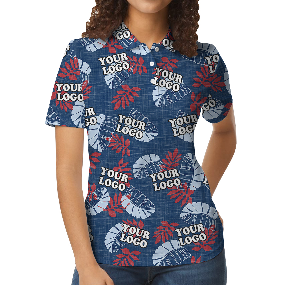 Custom Logo Navy Floral Hawaiian Polo Shirt