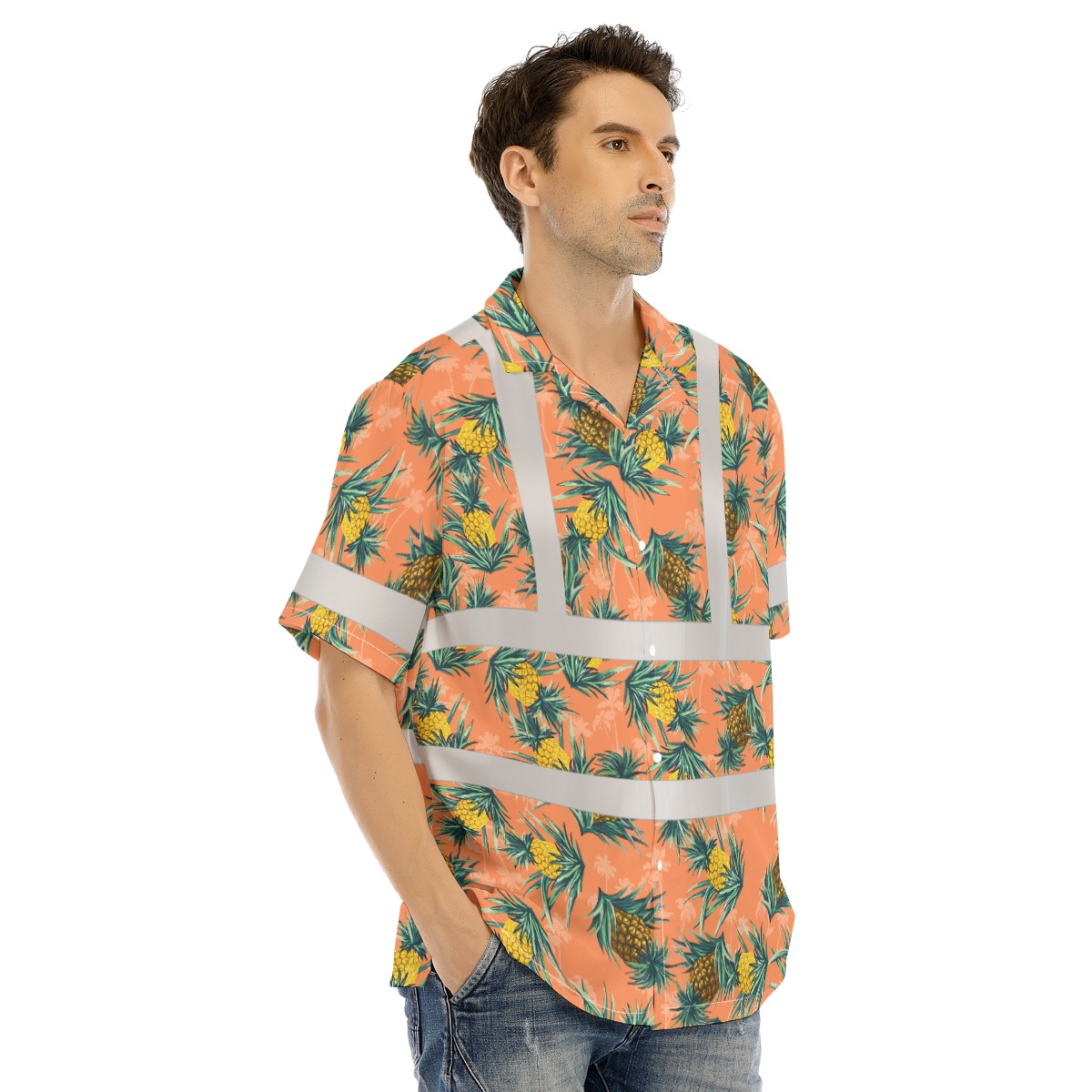 Orange Hawaiian Shirt With Reflective Stripe