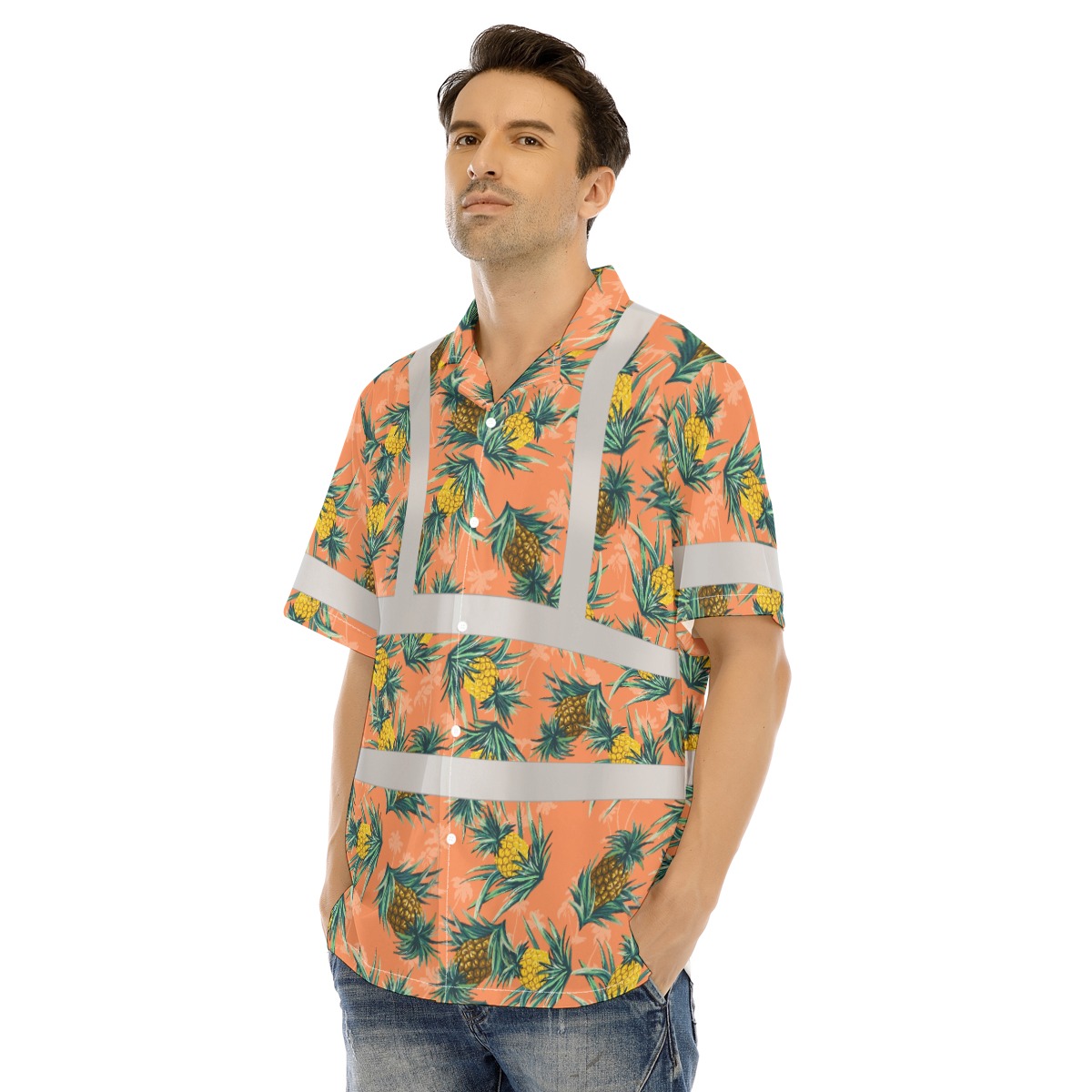 Orange Hawaiian Shirt With Reflective Stripe