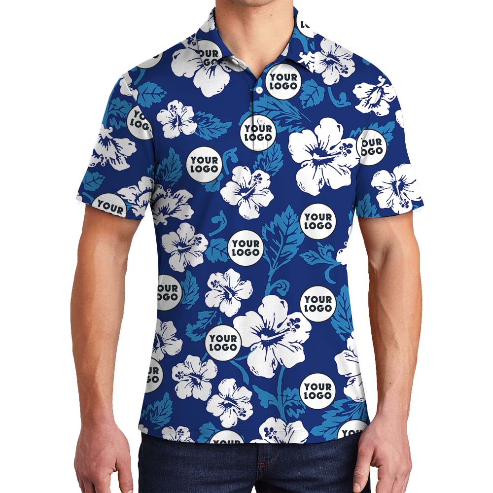 Custom Face Or Logo Blue Collared Polo Shirt - variant image 1