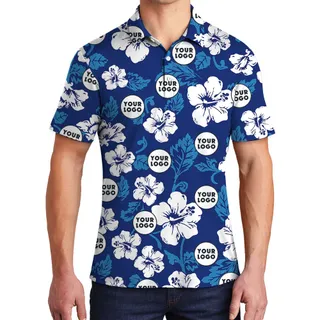 Custom Face Or Logo Blue Collared Polo Shirt