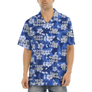 Custom Logo Or Photo Blue Hawaiian Shirt For Men And Women