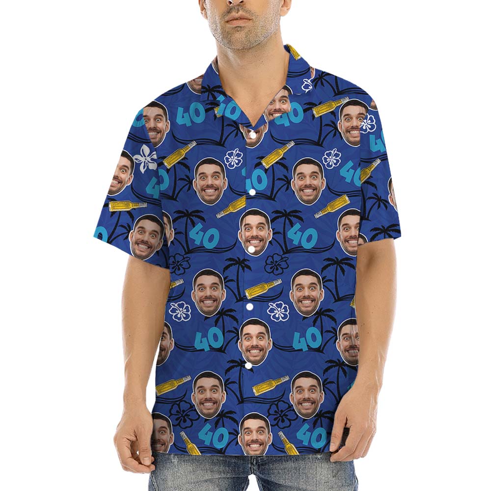 Birthday Party Tropical Button Up Shirt With Faces - variant image 1