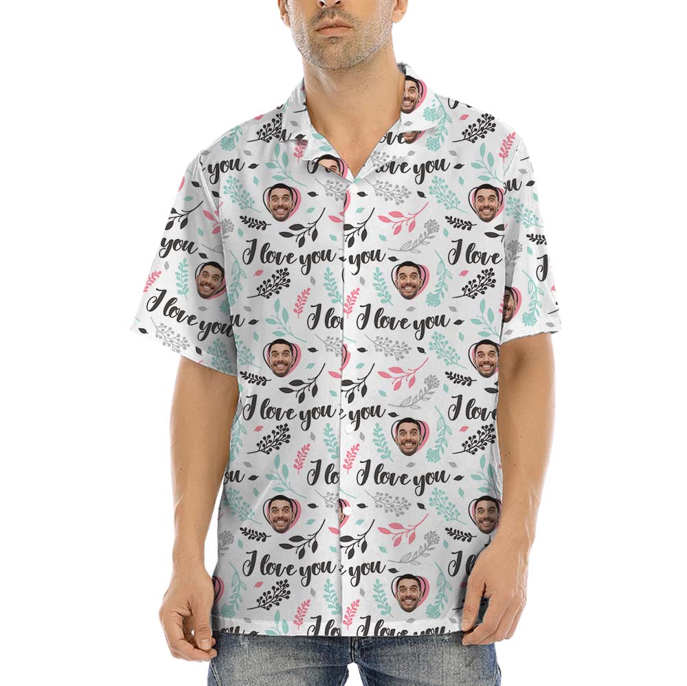 Custom Face I Love You Valentine Hawaiian Shirt For Couples - variant image 1