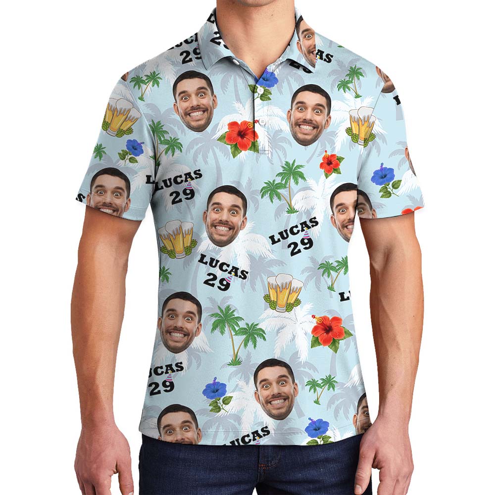 Happy Birthday Tropical Vibe Polo Shirt With Faces and Text - variant image 1