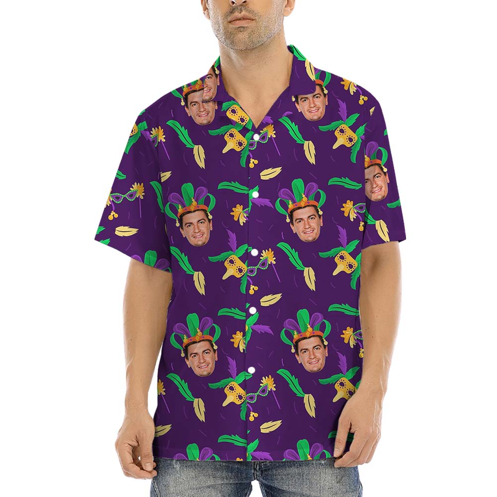 Mardi Gras Hawaiian Shirt With Custom Face Purple - variant image 1