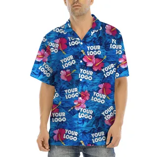 Custom Hibiscus Navy Hawaiian Shirt With Face And Logo