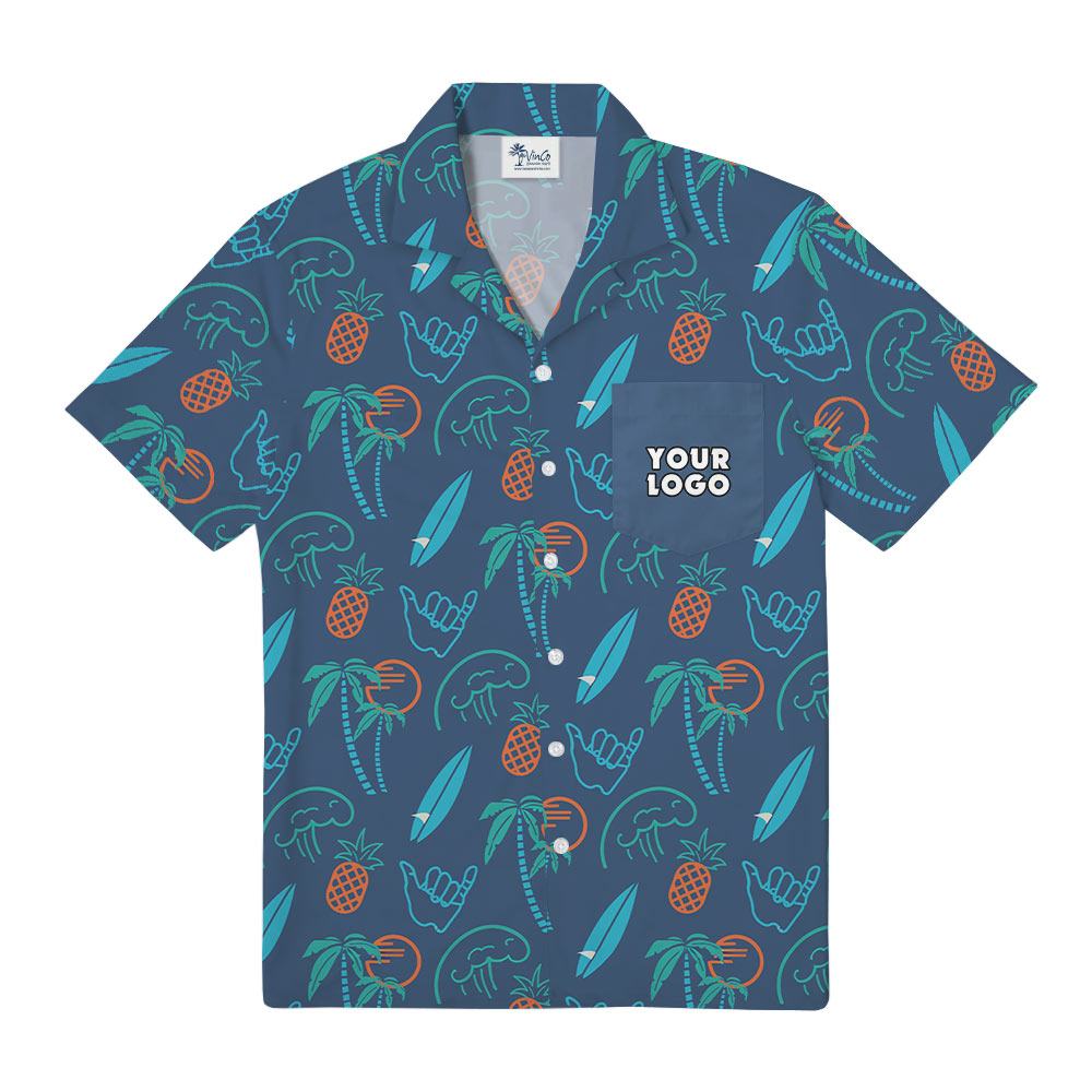 Custom Company Logo Pocket Blue Hawaiian Shirt - variant image 1