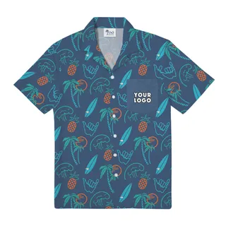Custom Company Logo Pocket Blue Hawaiian Shirt