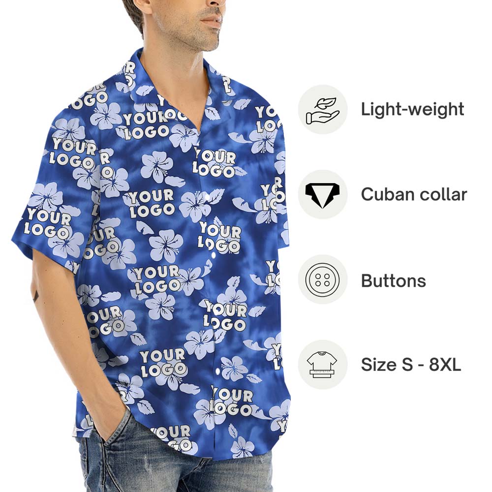 Custom Logo Or Photo Blue Hawaiian Shirt For Men And Women