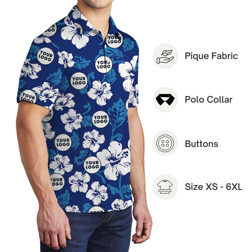 Custom Face Or Logo Blue Collared Polo Shirt